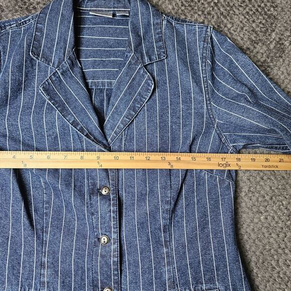 Chicos Denim Blazer Jacket Size 0 Small white Pin Striped Career Wear Business - Picture 6 of 7